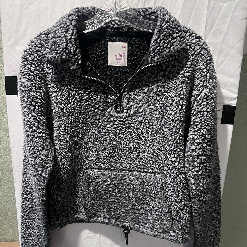 Softest Cozy Sherpa Womens Top Long Sleeve Faux Fur Pullover Small